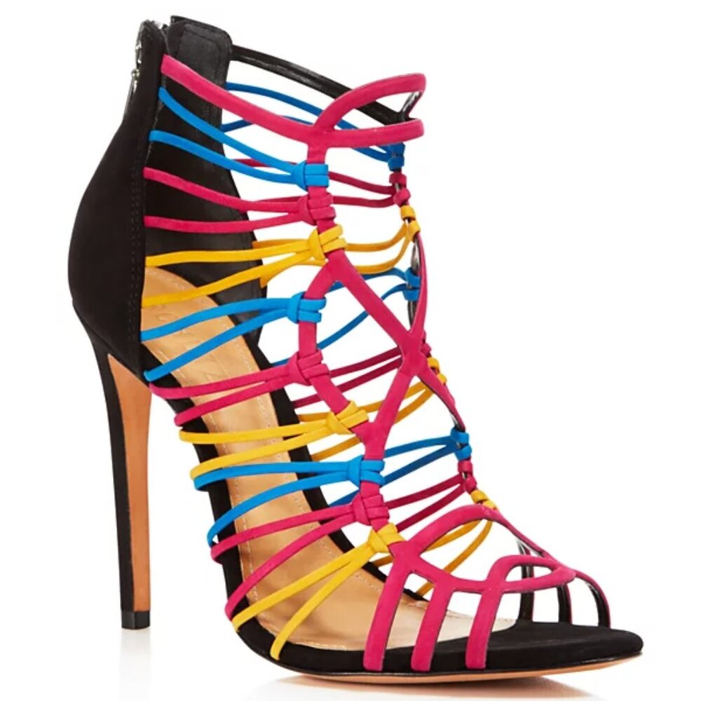 Schutz NAAMA Suede Leather Cage Open Toe Back Zipper High-Heel Sandals